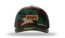 Load image into Gallery viewer, World&#39;s Best Papa Leather Patch Richardson 112PFP Camo Hat
