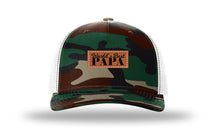 Load image into Gallery viewer, World&#39;s Best Papa Leather Patch Richardson 112PFP Camo Hat

