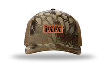 Load image into Gallery viewer, World&#39;s Best Papa Leather Patch Richardson 112PFP Camo Hat
