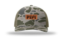 Load image into Gallery viewer, World&#39;s Best Papa Leather Patch Richardson 112PFP Camo Hat
