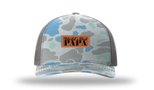 Load image into Gallery viewer, World&#39;s Best Papa Leather Patch Richardson 112PFP Camo Hat
