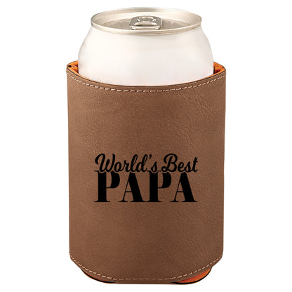 World's Best Papa Leatherette Koosie-Dark Brown
