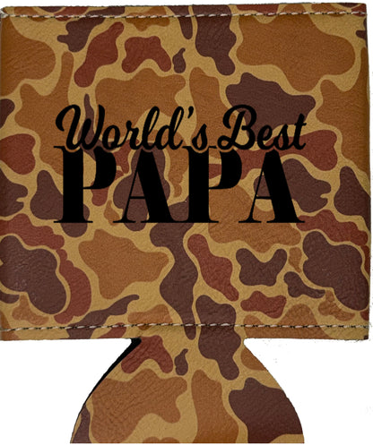 World's Best Papa Leatherette Koosie-Drake Duck Camo