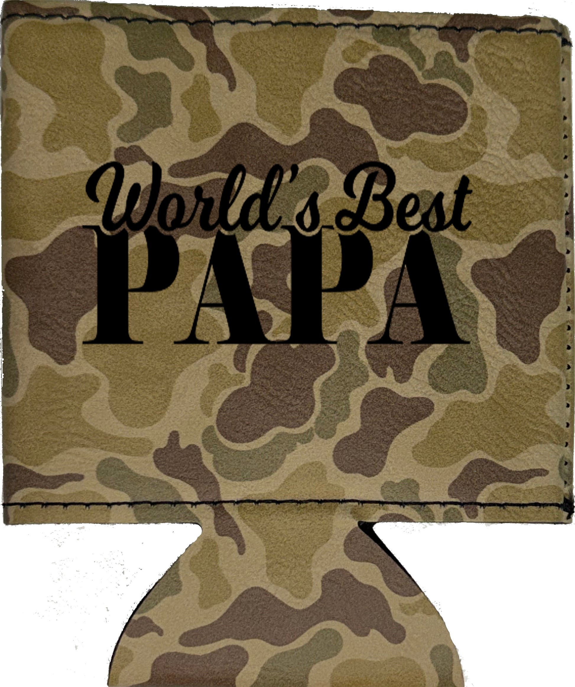 World's Best Papa Magnetic Leather Koozie-Duck Camo