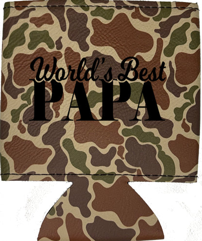 World's Best Papa Magnetic Leather Koozie-Fowl Play Camo
