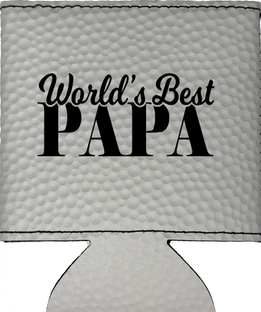 World's Best Papa Magnetic Leather Koozie-Golf Ball