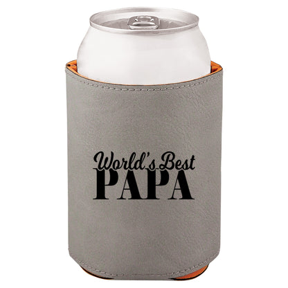 World's Best Papa Leatherette Koosie-Gray
