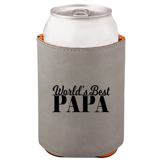 World's Best Papa Leatherette Koosie-Gray