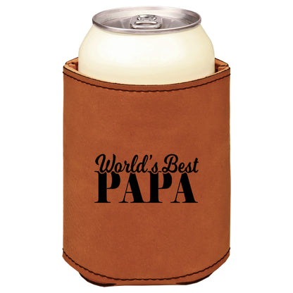 World's Best Papa Leatherette Koosie-Rawhide