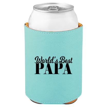 World's Best Papa Leatherette Koosie-Teal