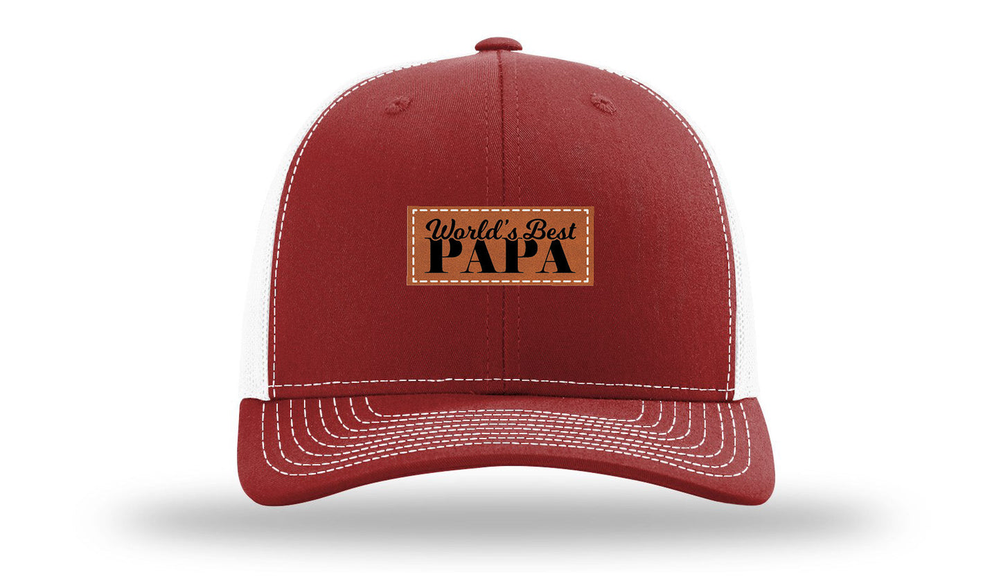 World's Best Papa Leather Patch Richardson 112 Hat