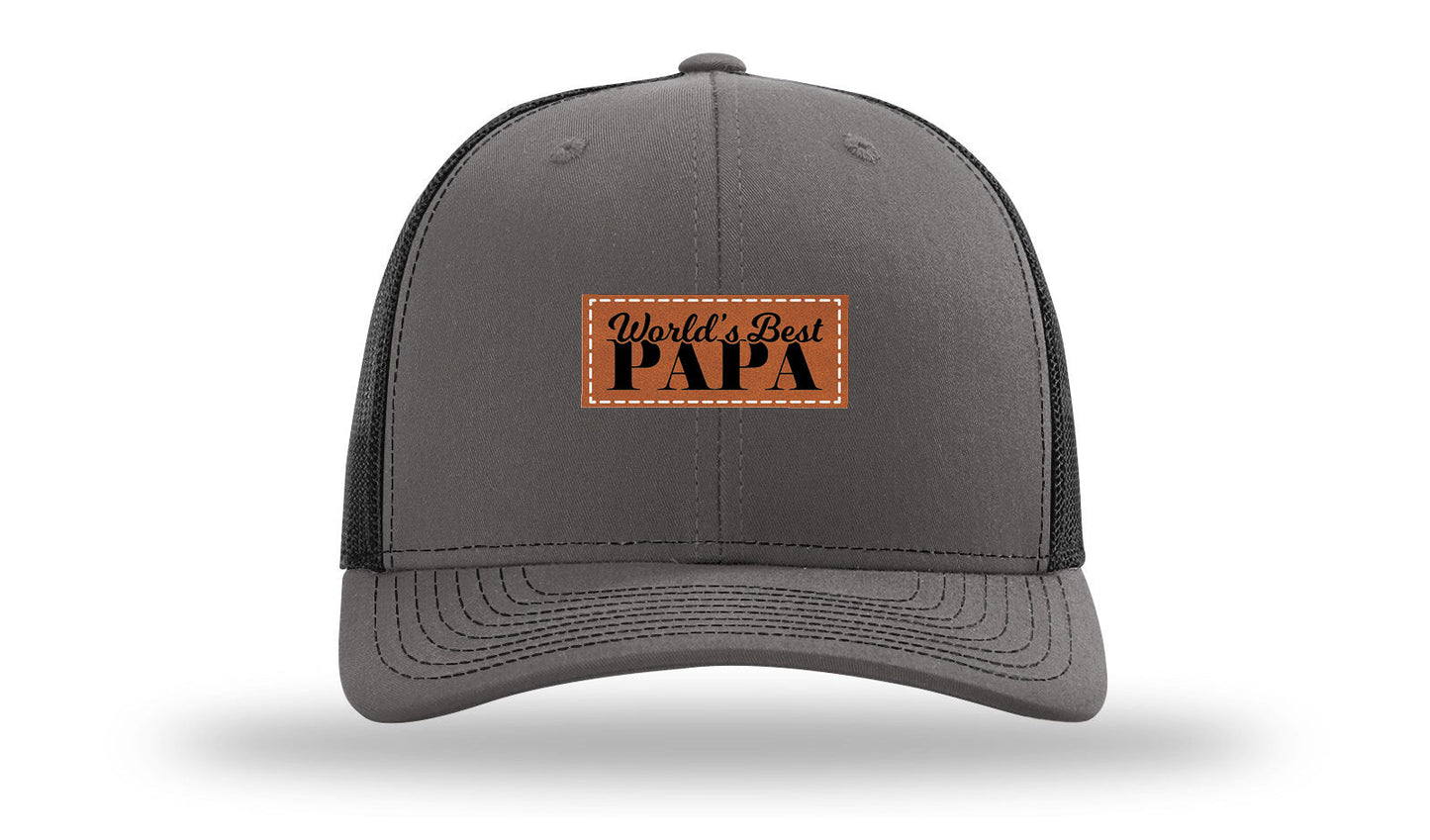 World's Best Papa Leather Patch Richardson 112 Hat
