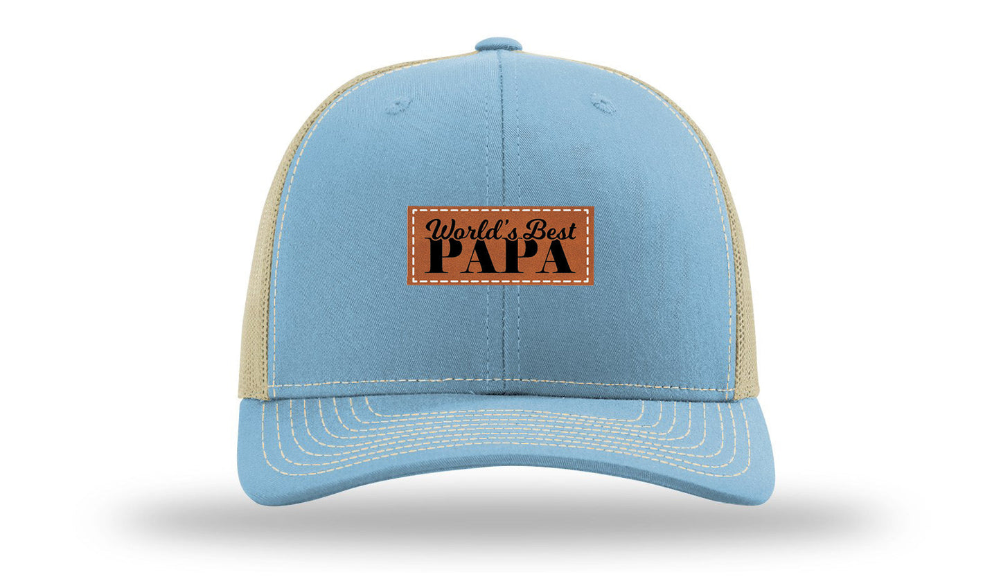 World's Best Papa Leather Patch Richardson 112 Hat