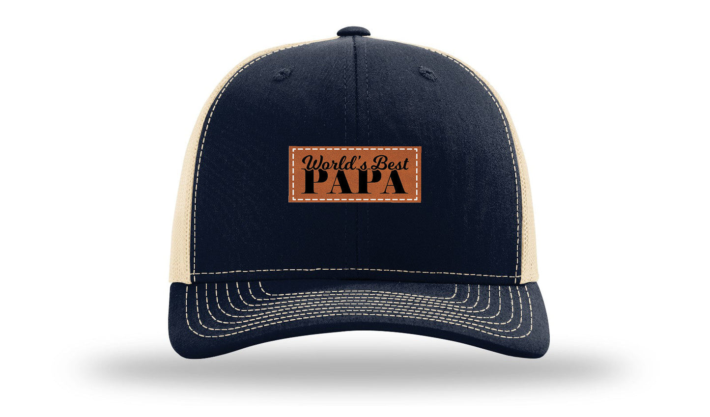 World's Best Papa Leather Patch Richardson 112 Hat