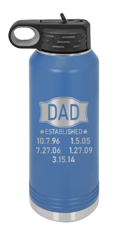 Dad Established - 32oz Water Bottle Laser Engraved- Royal Blue