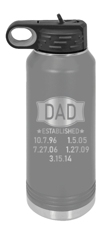 Dad Established - 32oz Water Bottle Laser Engraved- Dark Grey