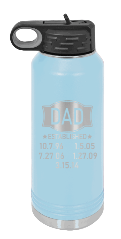 Dad Established - 32oz Water Bottle Laser Engraved- Light Blue