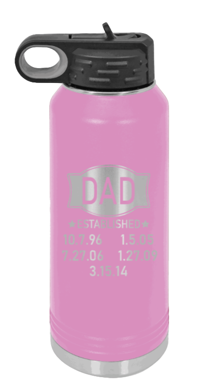 Dad Established - 32oz Water Bottle Laser Engraved- Light Purple