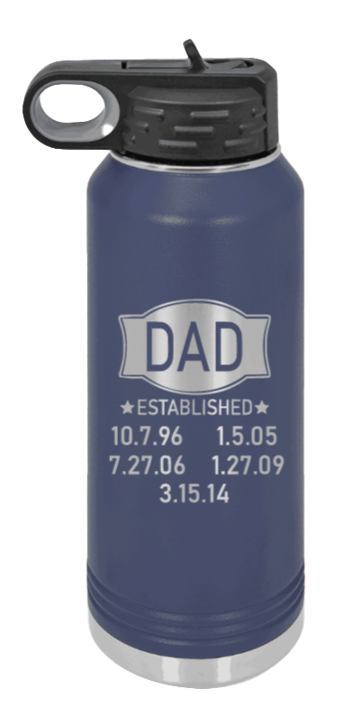 Dad Established - 32oz Water Bottle Laser Engraved- Navy