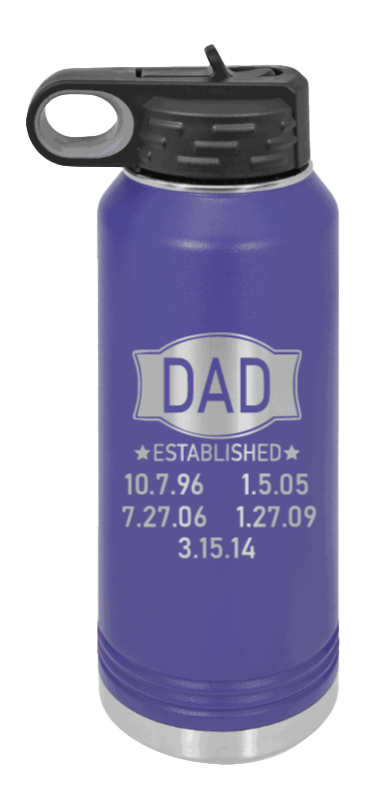 Dad Established - 32oz Water Bottle Laser Engraved- Purple