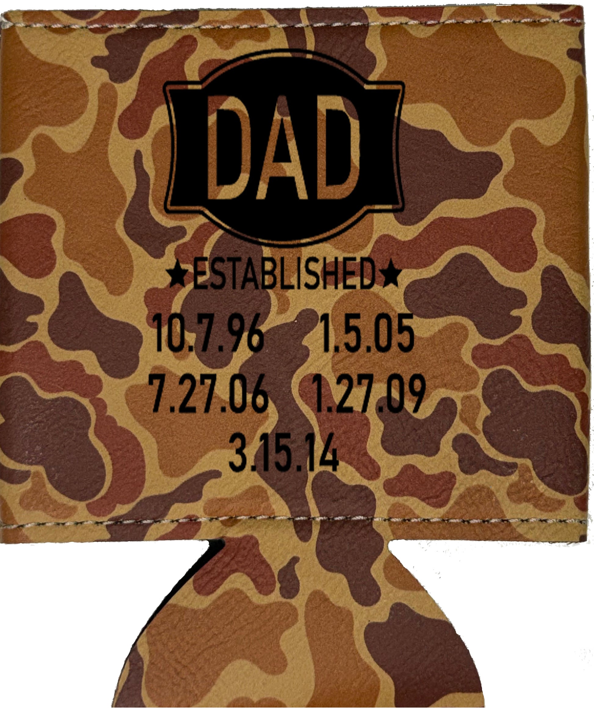Dad Established Leatherette Koosie-Drake Duck Camo