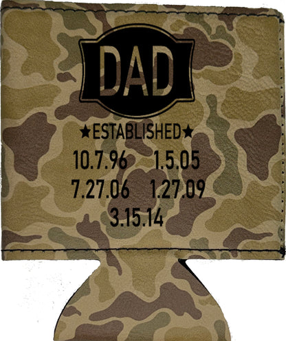 Dad Established Magnetic Leather Koozie-Duck Camo