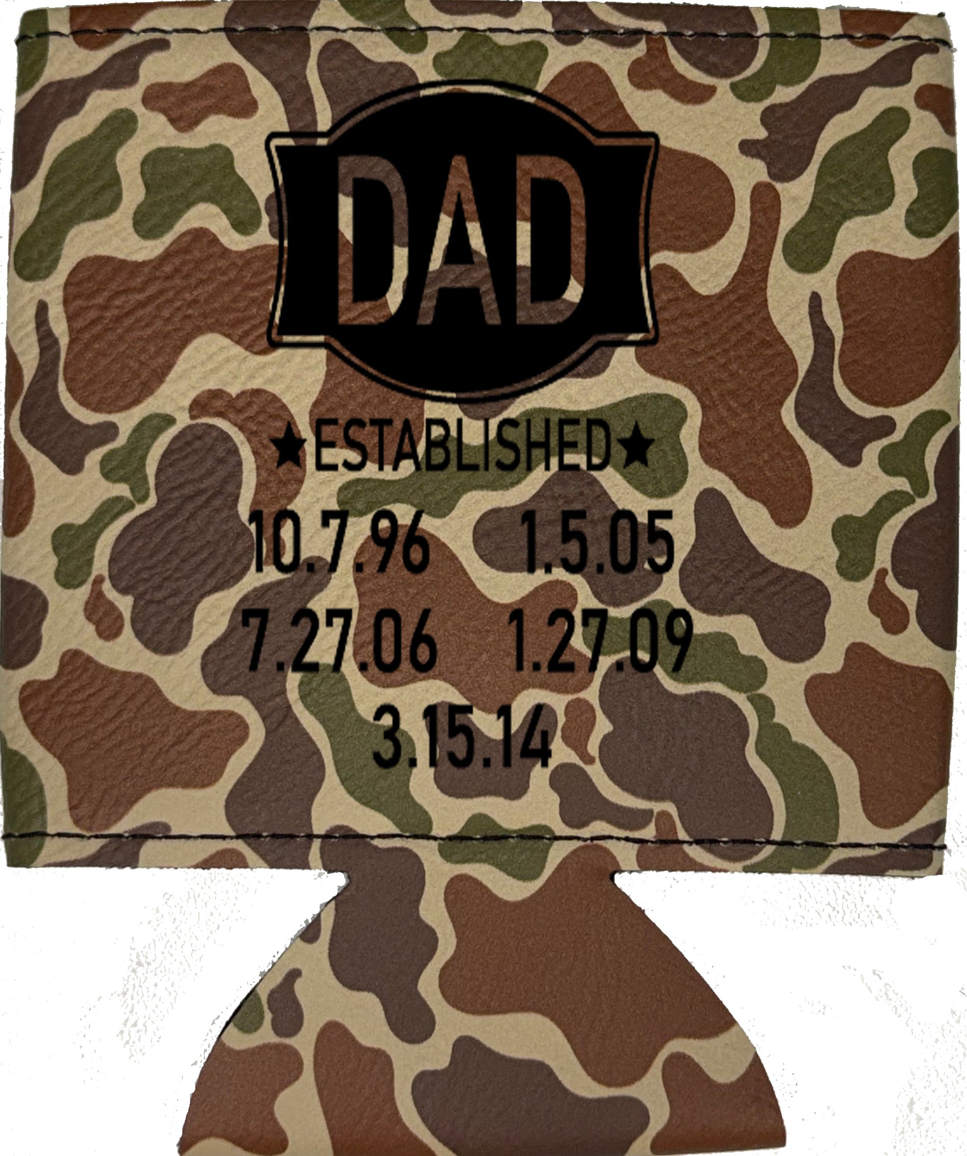 Dad Established Magnetic Leather Koozie-Fowl Play Camo