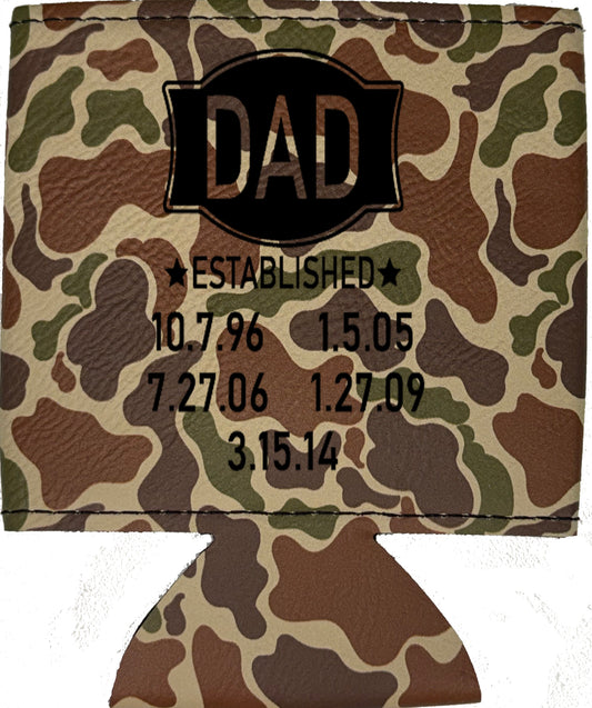 Dad Established Magnetic Leather Koozie-Fowl Play Camo