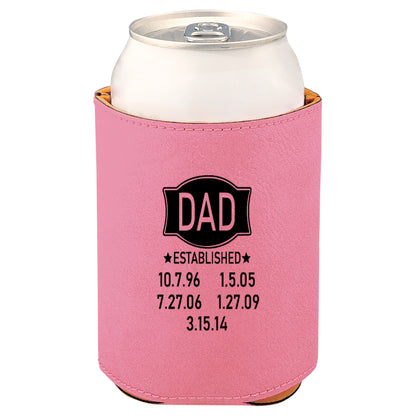 Dad Established Leatherette Koosie-Pink