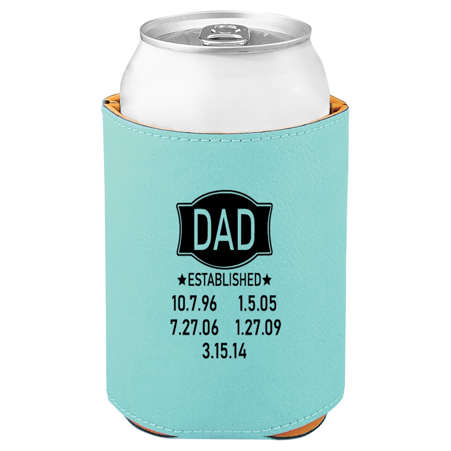 Dad Established Leatherette Koosie-Teal