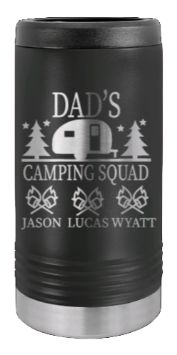 Dad's Camping Squad Laser Engraved Slim Can Insulated Koosie