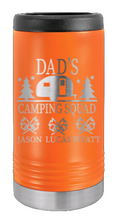 Load image into Gallery viewer, Dad&#39;s Camping Squad Laser Engraved Slim Can Insulated Koosie
