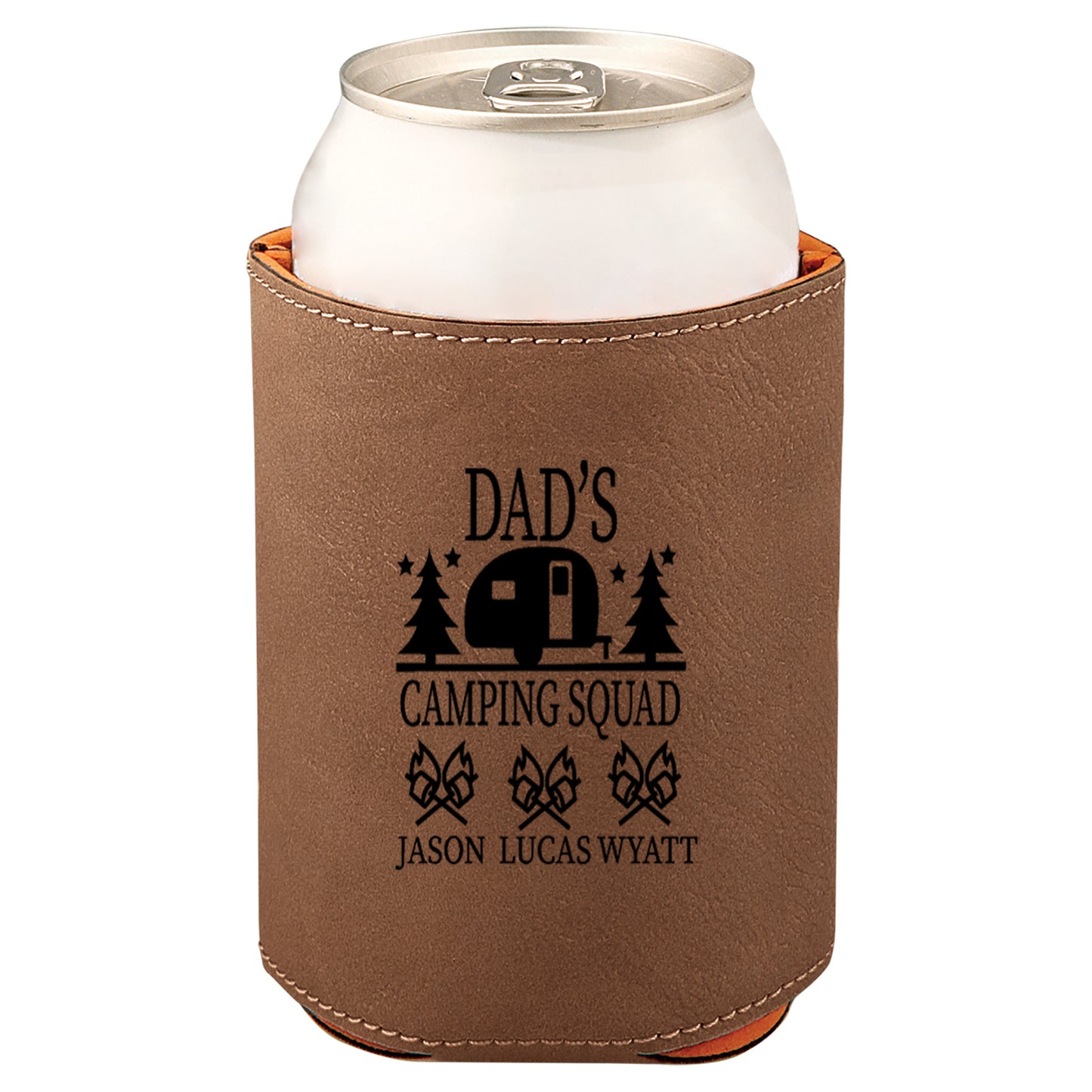 Dad's Camping Squad Leatherette Koosie-Dark Brown