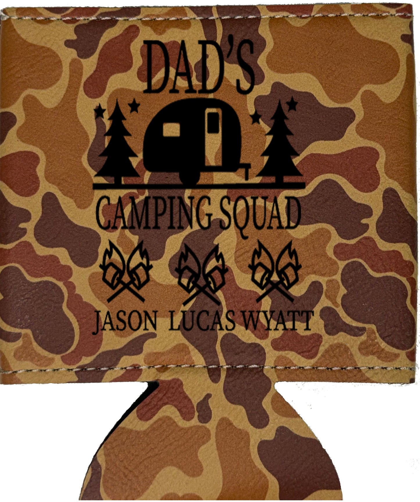 Dad's Camping Squad Leatherette Koosie-Drake Duck Camo