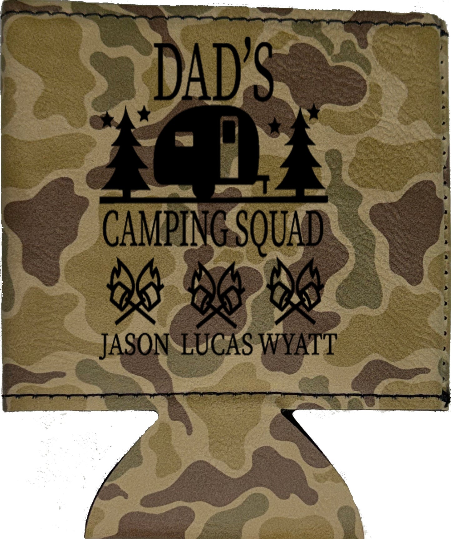 Dad's Camping Squad Magnetic Leather Koozie-Duck Camo