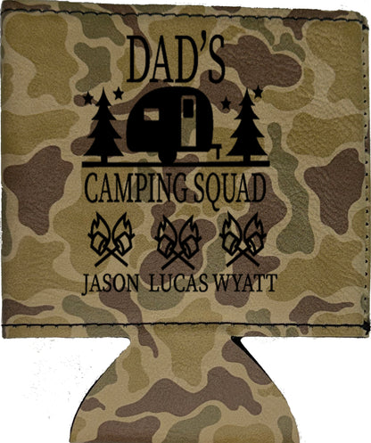 Dad's Camping Squad Magnetic Leather Koozie-Duck Camo