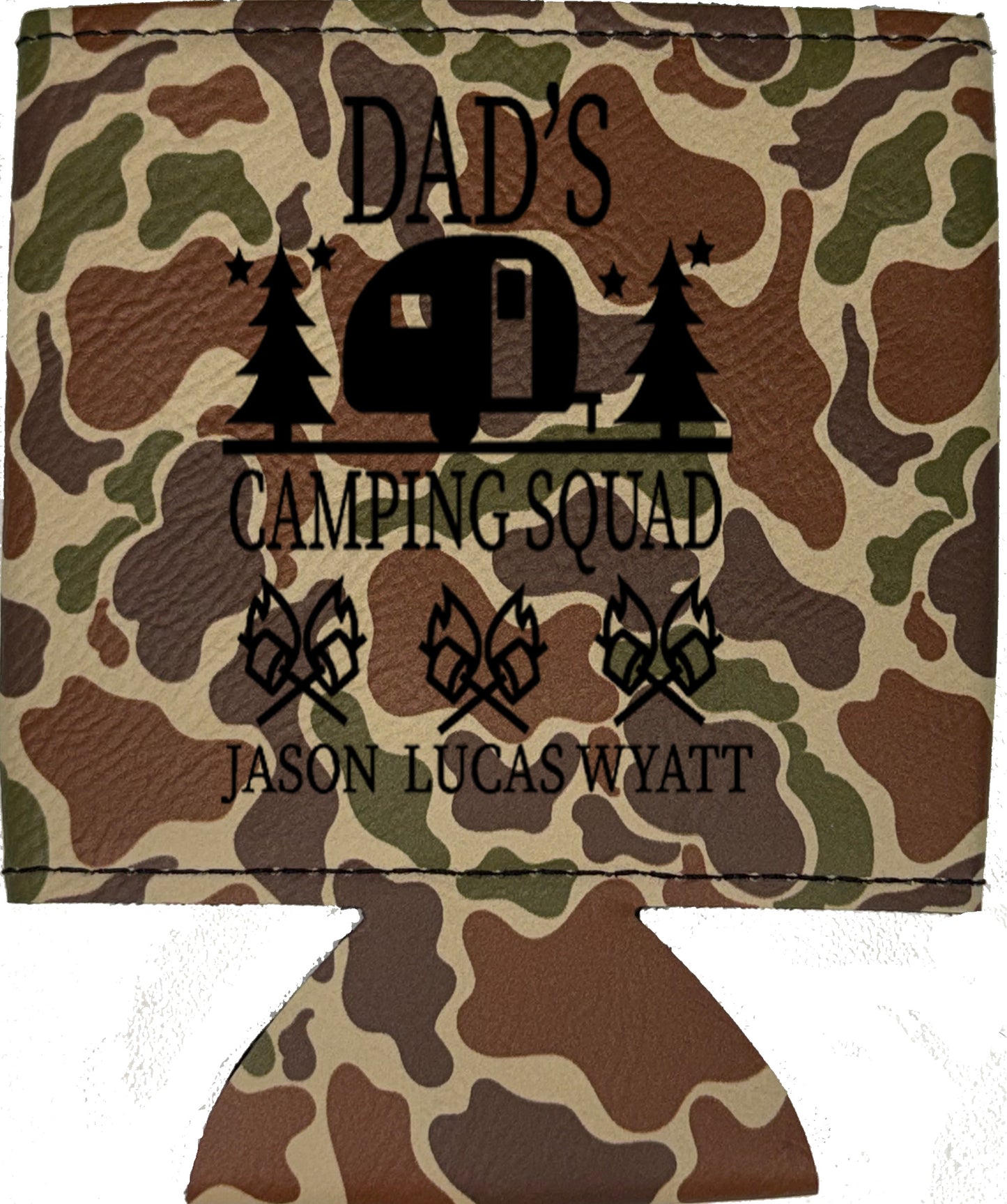Dad's Camping Squad Magnetic Leather Koozie-Fowl Play Camo