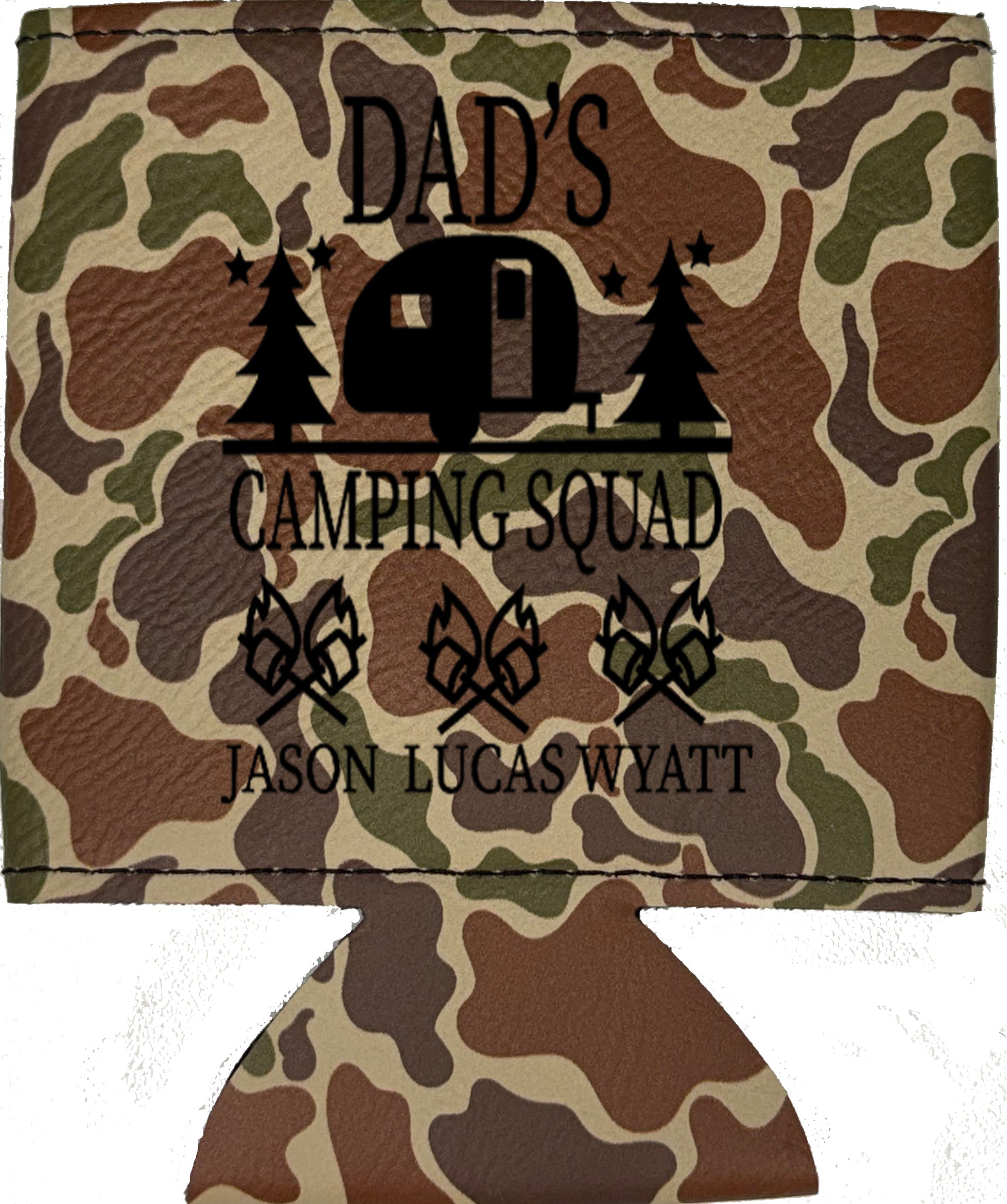 Dad's Camping Squad Magnetic Leather Koozie-Fowl Play Camo