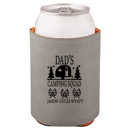 Dad's Camping Squad Leatherette Koosie-Gray