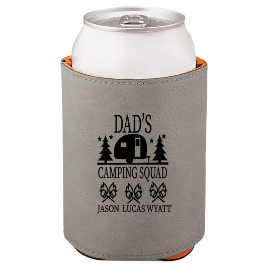 Dad's Camping Squad Leatherette Koosie-Gray