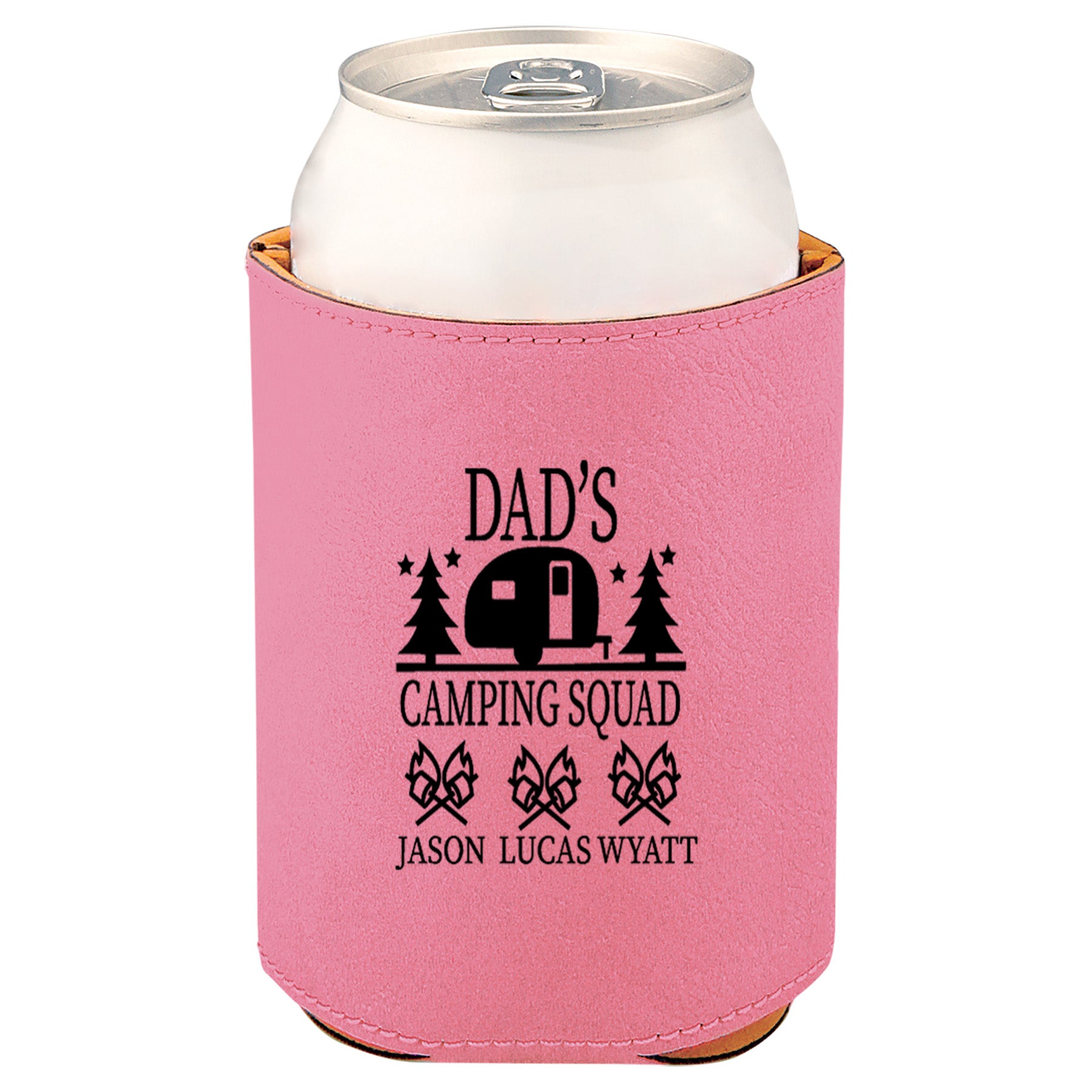 Dad's Camping Squad Leatherette Koosie-Pink