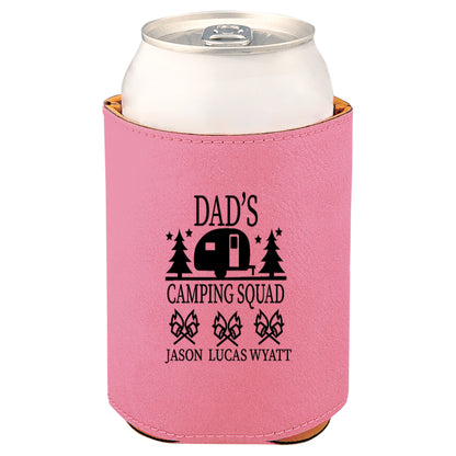 Dad's Camping Squad Leatherette Koosie-Pink