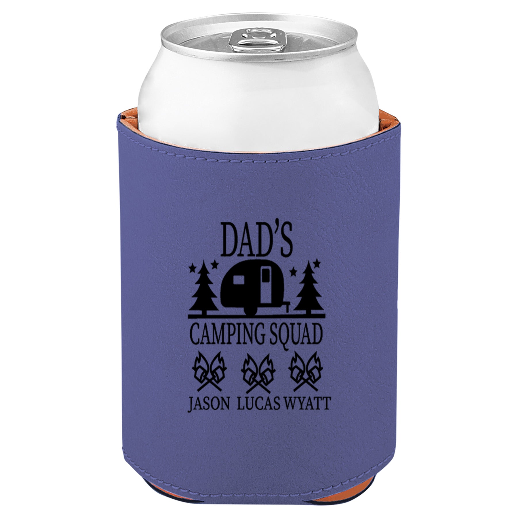 Dad's Camping Squad Leatherette Koosie-Purple