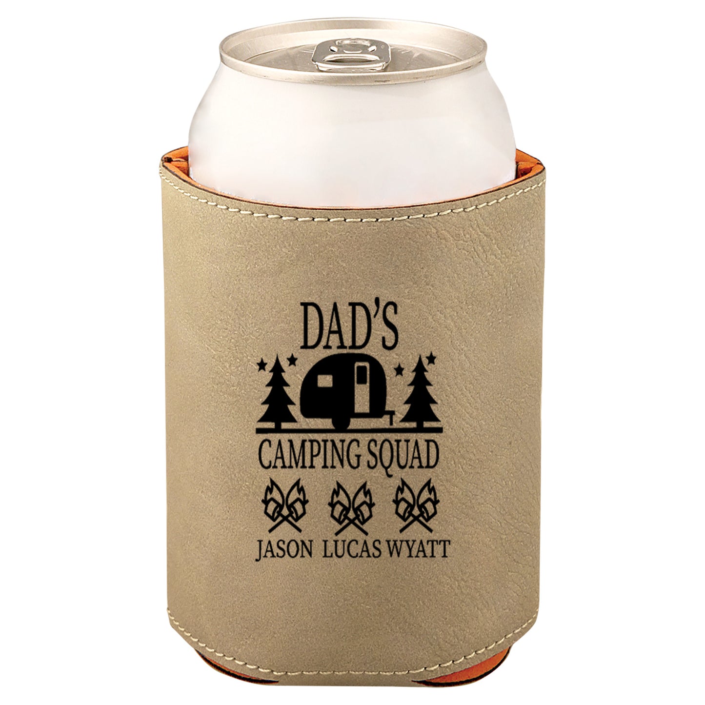 Dad's Camping Squad Leatherette Koosie-Tan