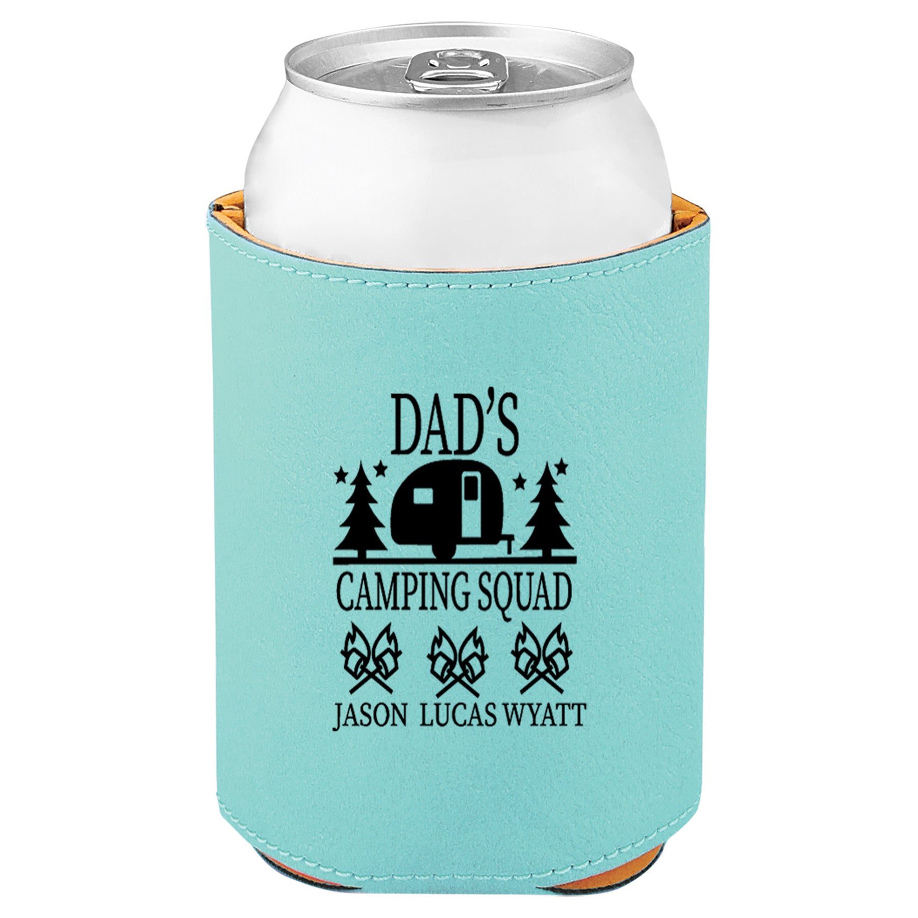 Dad's Camping Squad Leatherette Koosie-Teal