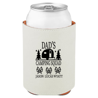 Dad's Camping Squad Leatherette Koosie-White