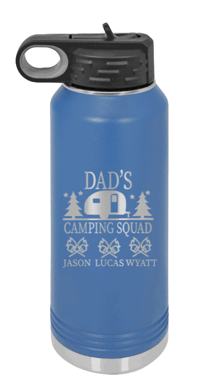 Dad's Camping Squad - 32oz Water Bottle Laser Engraved- Royal Blue