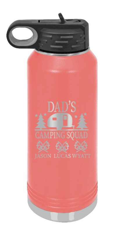 Dad's Camping Squad - 32oz Water Bottle Laser Engraved- Coral