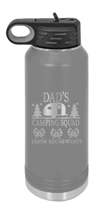 Dad's Camping Squad - 32oz Water Bottle Laser Engraved- Dark Grey