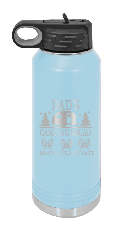 Dad's Camping Squad - 32oz Water Bottle Laser Engraved- Light Blue